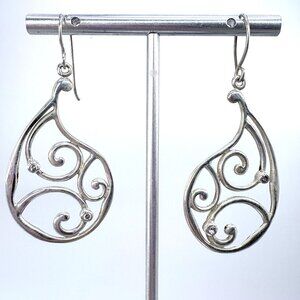 Teardrop Scroll Design Dangle Earrings VTG Sterling Silver 925 Size 2" Length